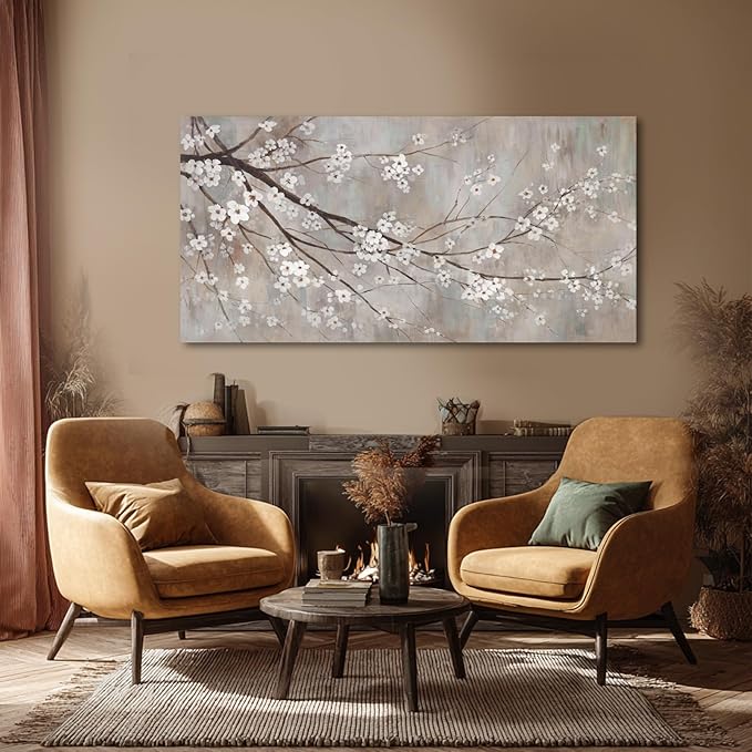 XIANSHOU Botanical Wall Decor Paintings Canvas Wall Art for Living Room White Flower Pictures Artwork Decorations for Bedroom Dining Room Office 29"x 58" Home Decor Ready to Hang