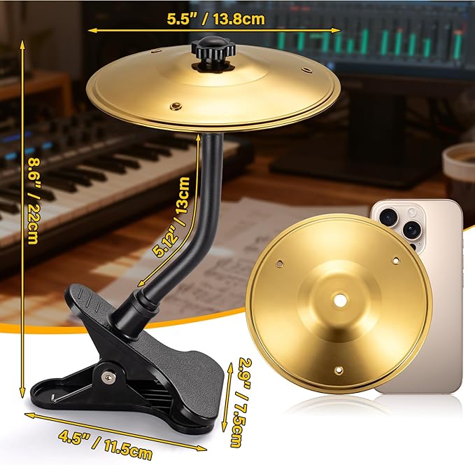 2PCS Desktop Cymbal, Desk Symbol Drum, Easy Clip-On Mini Cymbals for Drumer Music Lovers, Relief Your Working & Studying Stress, Fun Desk Accessory for All Type of Desks, Easy Installations - Gold