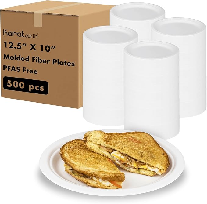 KARAT EARTH 12.5''x10'' PFAS Free Compostable Bagasse Oval Plates, KE-BPO12510-1CFF - 500 ct