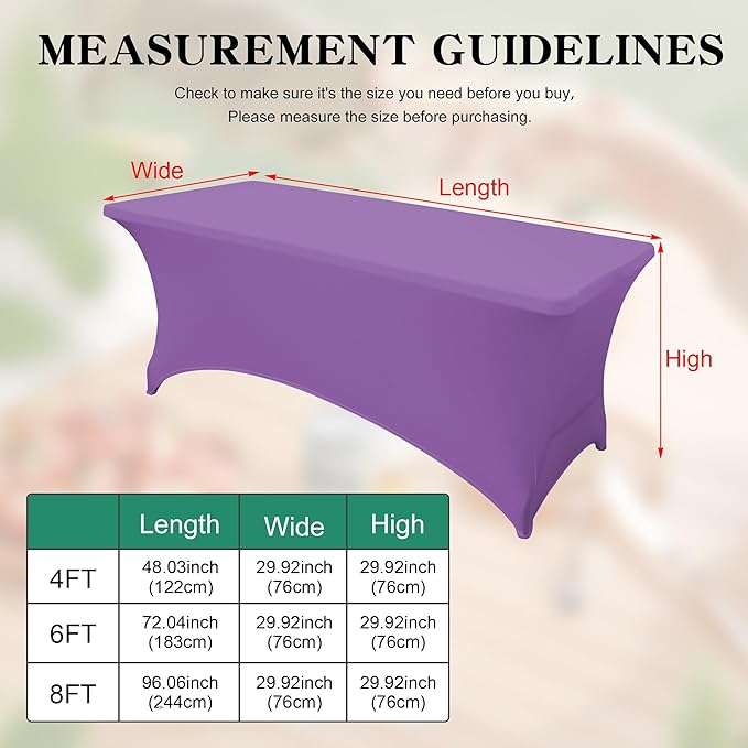 4FT Table Cloth for Rectangular Fitted Events Stretch Light Purple Table Covers Washable Spandex Tablecloth Protector for Party, Wedding, Cocktail, Banquet, Festival