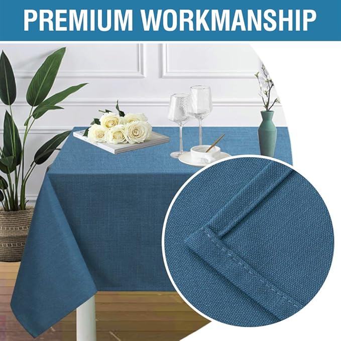 H.VERSAILTEX Linen Textured Table Cloths 60 x 120 Inch Premium Solid Tablecloth Spill-Proof Waterproof Table Cover for Dining Buffet Feature Extra Soft and Thick Fabric Wrinkle Free, Ink Blue