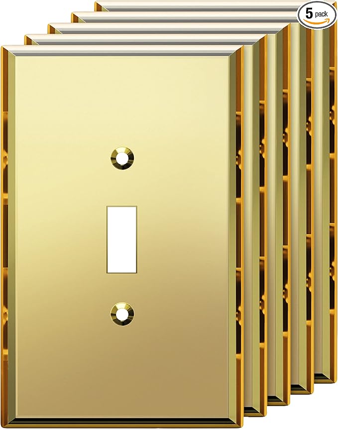 LIDER Reflective Acrylic Toggle Switch Wall Plate, Mirrored Light Switch Cover, Plexiglass Cover Plate, Acrylic Glass, Oversized 1-Gang 5.25" x 3.44", LWP-11O-AGD5P, Gold, 5 Pack