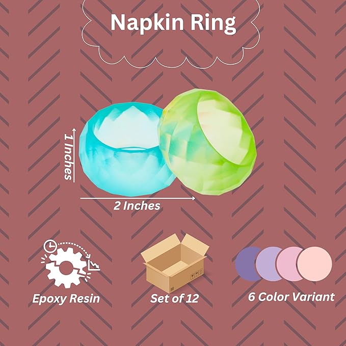CLEENTABLE Napkin Rings Set of 12 - Epoxy Resin Napkin Holder Cuffs for Dinner Table Décor - Farmhouse Modern Serviette Rings for Weddings, Parties, Receptions, Banquets, Daily Use - 1.5" (Pastel)