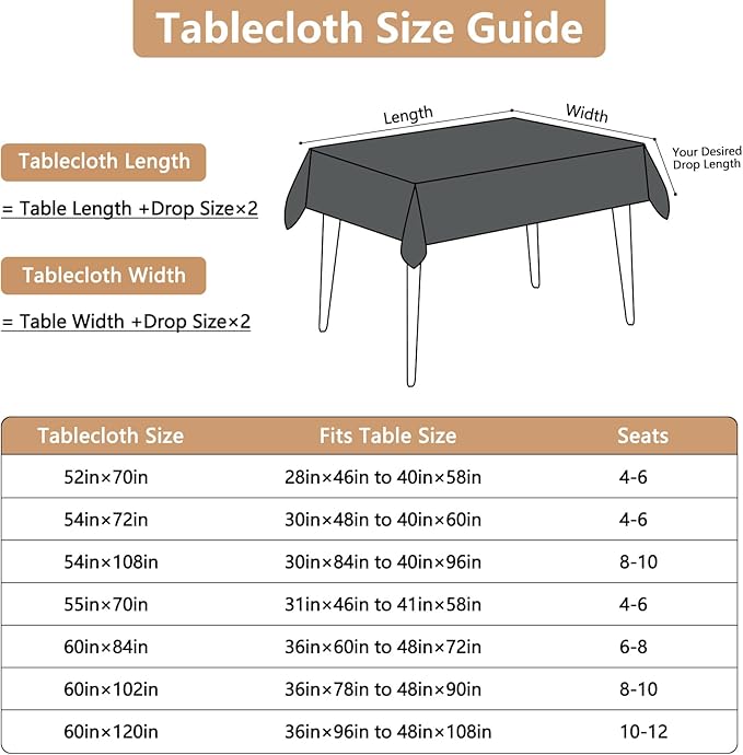 Faux Linen Fabric Rectangle Grey Table Cloth 60 x 84 Inch Textured Stain Resistant & Washable Tablecloth for 6 Foot Rectangular Table Reusable for Dining Kitchen Party