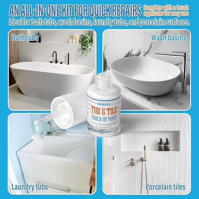 Specialty Tub and Tile Paint, White Tub Paint for Bathtub, Quick-Dry Porcelain paint for Scratches & Chips on Porcelain, Acrylic, Enamel, Cast Iron, Bathtub, Tiles, Sinks and Toilets(Matte White)
