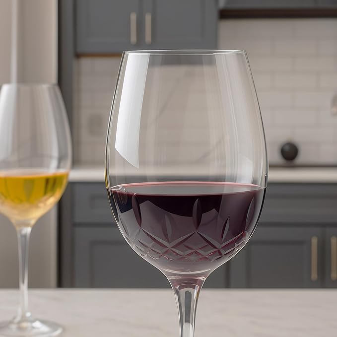 SHOSHIN Premium 22oz Handcrafted Wine Glasses - Lead-Free Crystal Goblets with Intricate Hand-Cut Designs, Extra Large Red Wine Stemware for Elegant Dining & Gift Giving