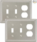 2-Pack Combo Duplex/Double Toggle Light Switch Cover Plate, Brushed Nickel Pearls Decorative Switch Plates and Outlet Covers, Metal Wall Plates for Electrical Outlets