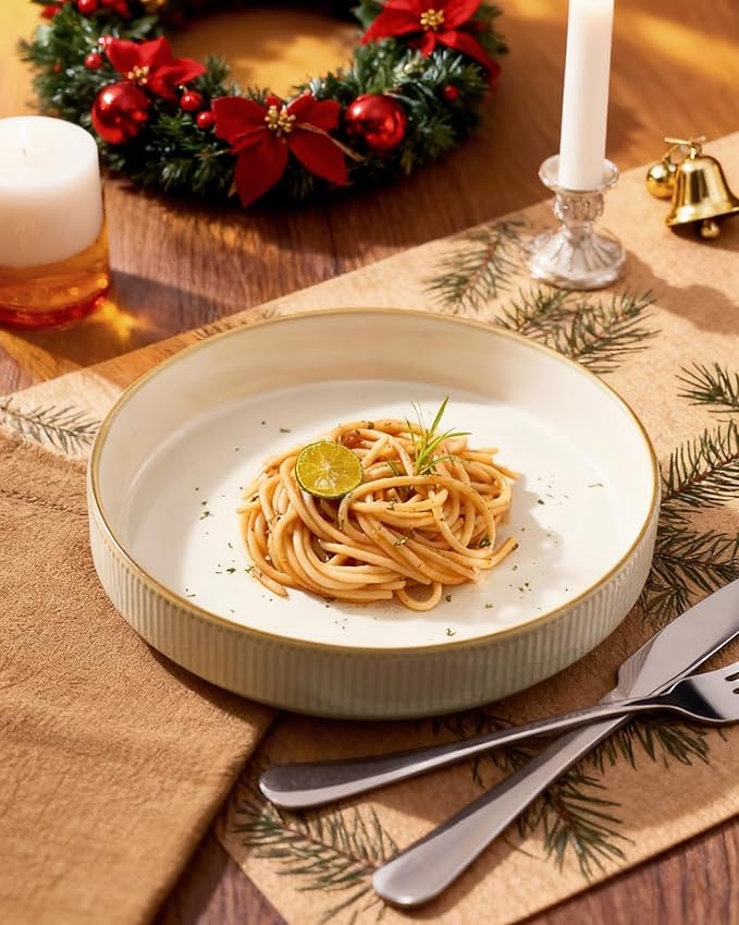 famiware Star 7.5" Pasta Bowls Set, Salad Bowl Set of 4, Double Reactive Glaze, Stackable, Ideal for Your Friend for Housewarming, Festivals, White