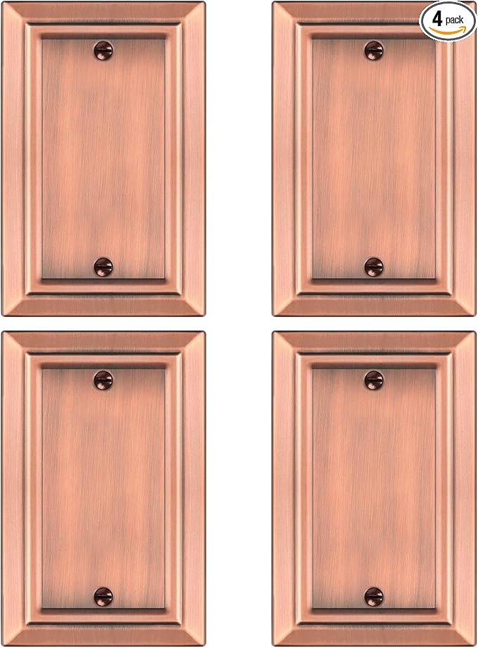 Metal Wall Plate for Electrical Outlets, Decorative Antique Copper Switch Plates Outlet Cover, Light Switch Cover Plate, 1-Gang Wall Plates (Single blank, 4 Pack)