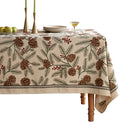 ISAENNE Designer Christmas Beige Linen Extra Long Tablecloth Rectangle,Pinecones Pattern Indoor Table Cloths,Washable Decor Tablecloths for Dining Thanksgiving Kitchen,67"*118"-Carol B