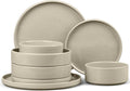 E-far 8-Piece Plates and Bowls Sets - Stoneware Dinnerware Sets with Pasta Bowls for 2 | Microwave & Dishwasher Safe Kitchen Modern Dish Set, Speckled Khaki