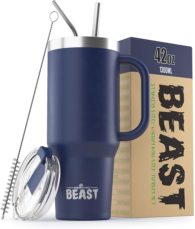 Beast 42 oz Tumbler with Handle Stainless Steel Vacuum Insulated Coffee Ice Cup Double Wall Travel Flask (Royal Blue)
