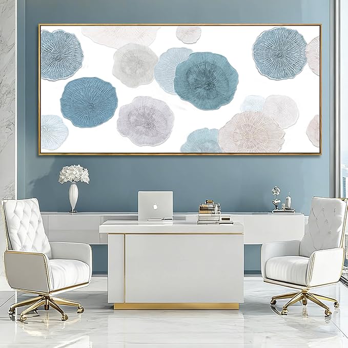 VAYIMDH Blue Hand Painted Wall Art Abstract Canvas Paintings Contemporary Wall Decorations 40"x86" Bedroom Artwork Pictures for Dining Room