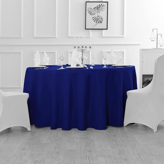 Fokitut 6 Pack Round Tablecloth, 108 Inch, Stain Resistant and Wrinkle Polyester Table Cloth, Fabric Table Cover for Kitchen Dining, Wedding, Party, Holiday Dinner-Royal Blue