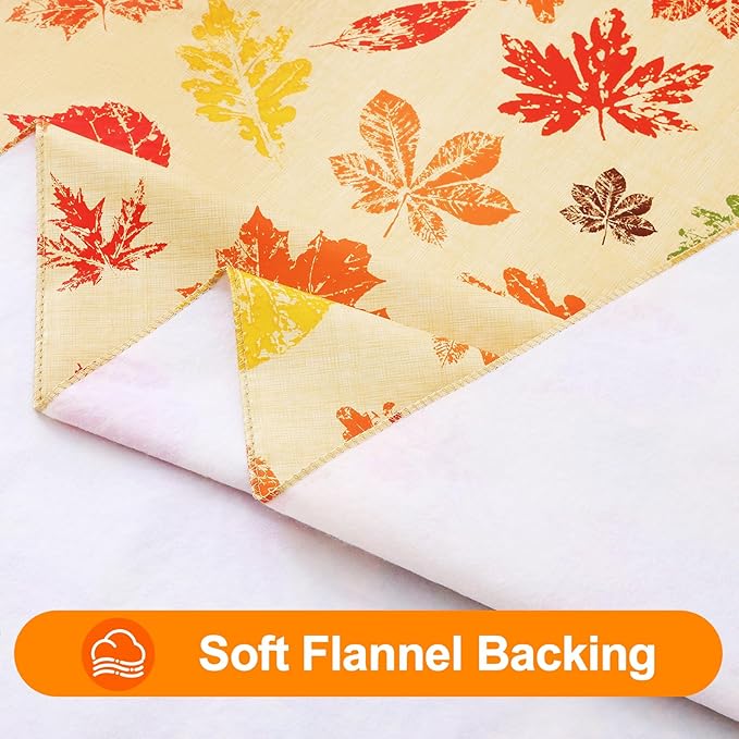 Smiry Fall Rectangle Table Cloth, Waterproof Vinyl Tablecloth with Flannel Backing, Wipeable Autumn Leaves Plastic Tablecloths for Harvest and Thanksgiving Parties, (60"x120", Rust & Yellow)