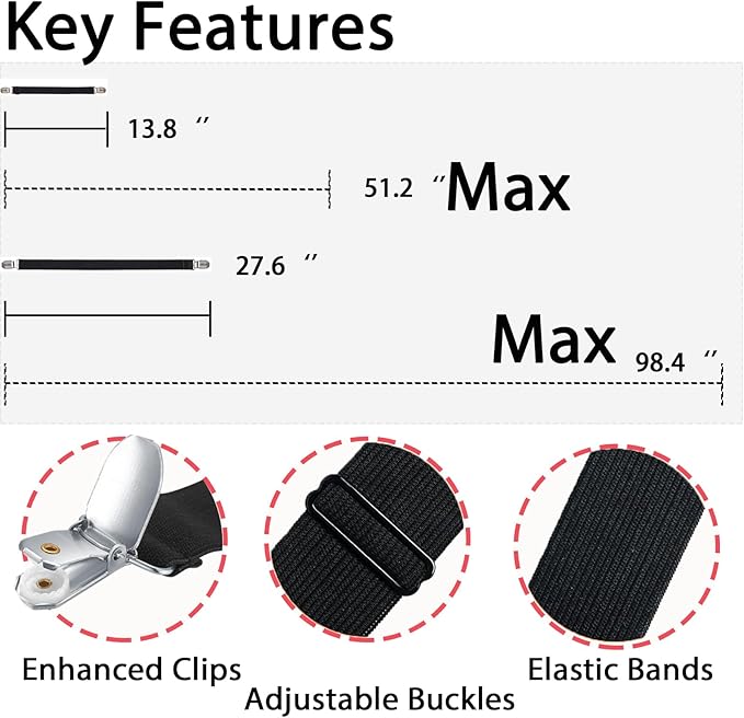 Table Cloth Holder Clips Hidden Strap 5 Pack - Adjustable Elasticity Picnic Tablecloth Clip Perfect for Thick Tables Bench Cover Picnic Party Camping and RV Accessories