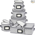 BALEINE China Storage Containers, Sturdy Quilted Wine Glass Storage, Plate Organizer with Carry Handles, Moving Boxes for Dishes, Cups, Mugs and Stemware (Plate Mug Combo, Soft Shell Grey)