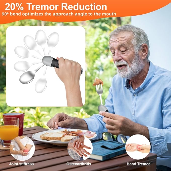 Weighted & Swivel Adaptive Utensils for Hand Tremors,Parkinson‘s - Comfort Grip Silverware Set, Eating Aids for Arthritis, Elderly & Weak Hands (Spoon & Fork)