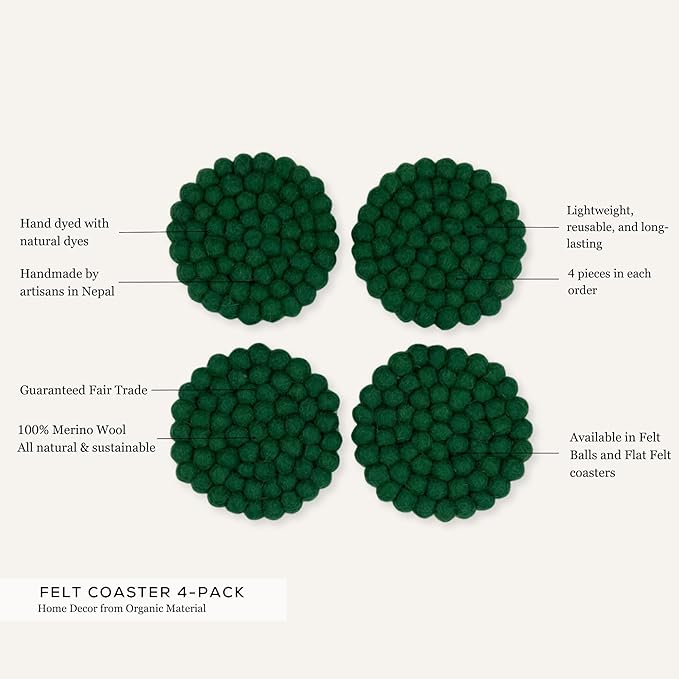 Humble Hilo Handmade Felt Coaster, 3.9 inches, Set of 4 (Burgundy)
