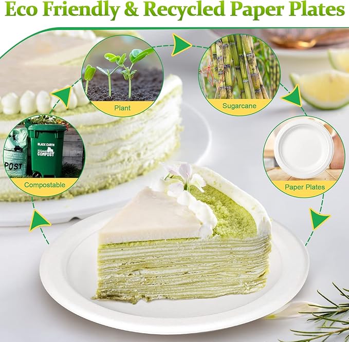 Eco-Friendly Compostable Dessert Plates 6-Inch, White - 50 Count