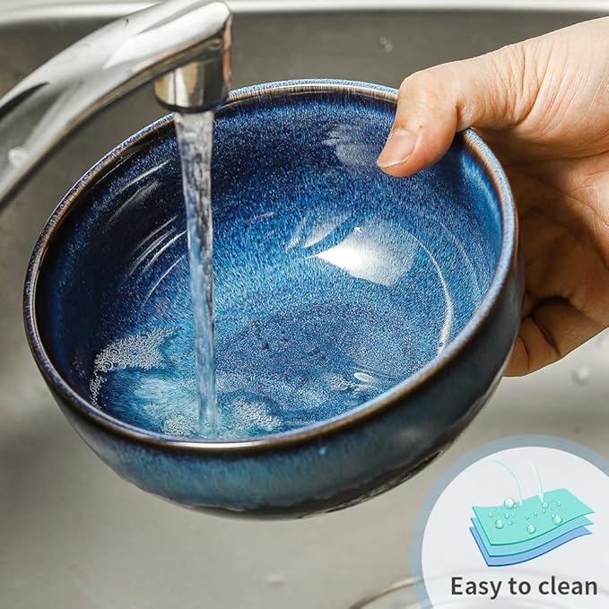KOOV 24 Ounce Soup Bowl Set, Porcelain Cereal Bowls Microwave And Dishwasher Safe, Ceramic Kitchen Bowls For Oatmeal Breakfast, Chip, Rice, Reactive Glaze Set of 4 (Nebule Blue)