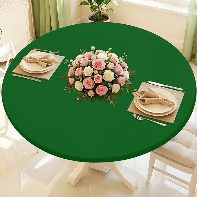 Round Spandex Tablecloth, Elastic Fitted Waterproof Tablecloths for 42"-50" Tables, Stretch Washable Picnic Table Cover for Camping, Dining, Indoor and Outdoor, Emerald Green