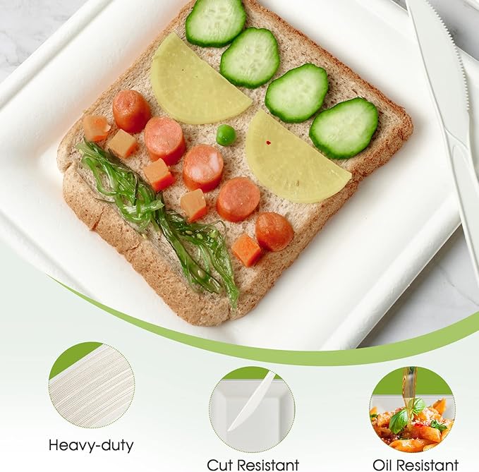 ECOLipak 150 Pieces Compostable Square Paper Plates, 10 inch Disposable Plates Square, Eco-friendly Biodegradable Sugarcane Bagasse Plates for Party Dinner Birthday