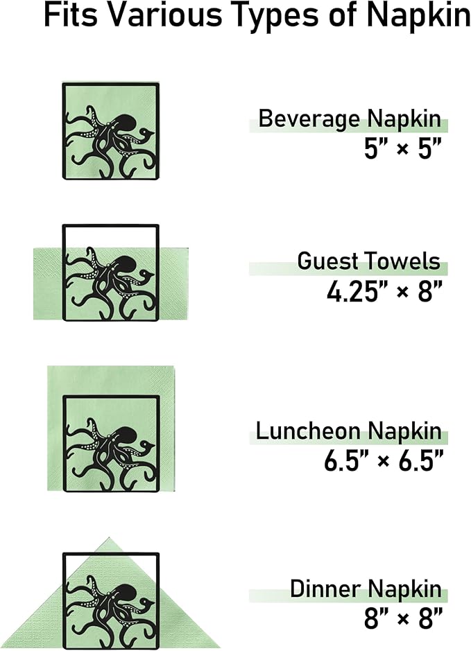 Octopus Napkin Holder for Table Countertops, Matte Black Decorative Standing Napkin Dispenser for Kitchen Dining Outdoor, Farmhouse Metal Paper Cocktail Napkin Storage Holder