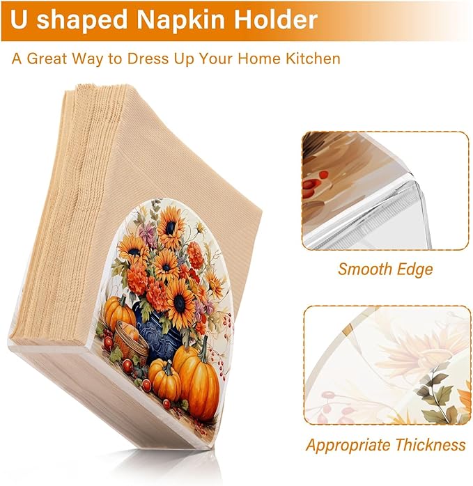 Napkin Holder Sunflower Pumpkin Crystal Clear Acrylic Napkin Holders, Paper Napkin Holder Dining Table Dispenser for Kitchen Restaurant Home Decor Bar Accessories