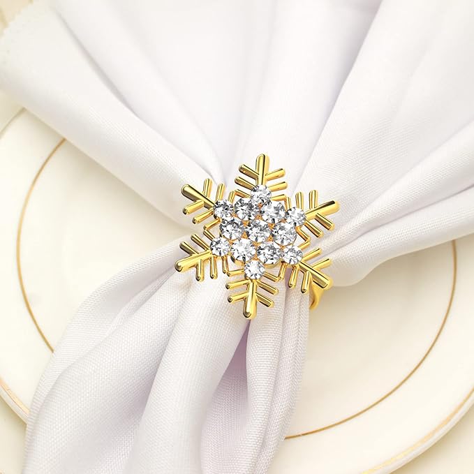 ZeeDix Christmas Gold Snowflake Napkin Rings Set of 8, Napkins Ring for Dinning Table - Rustic Dinner Tables Decoration for Wedding Receptions Christmas Thanksgiving Holiday Party Dinner Parties