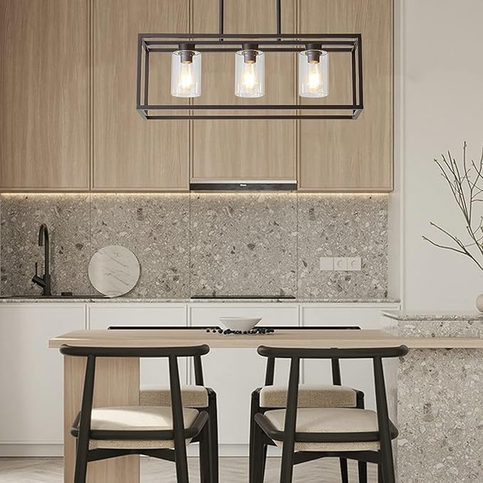 XILICON Dining Room Lighting Fixture Hanging Farmhouse Oil Rubbed Bronze 3 Light Modern Pendant Lighting Contemporary Chandeliers with Glass Shade for Living Dining Room Bedroom Kitchen Island