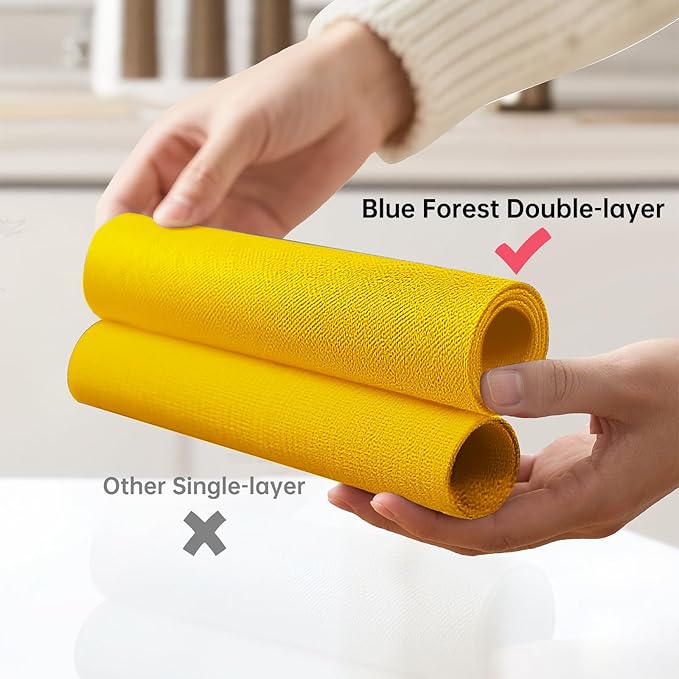 Blue Forest Placemats Set of 8, Dual-Layered Thickened Faux Linen Table Mats Heat Resistant Machine Washable Wrinkle Free Place Mats for Kitchen Dining Outdoor/Indoor (Bright Yellow)