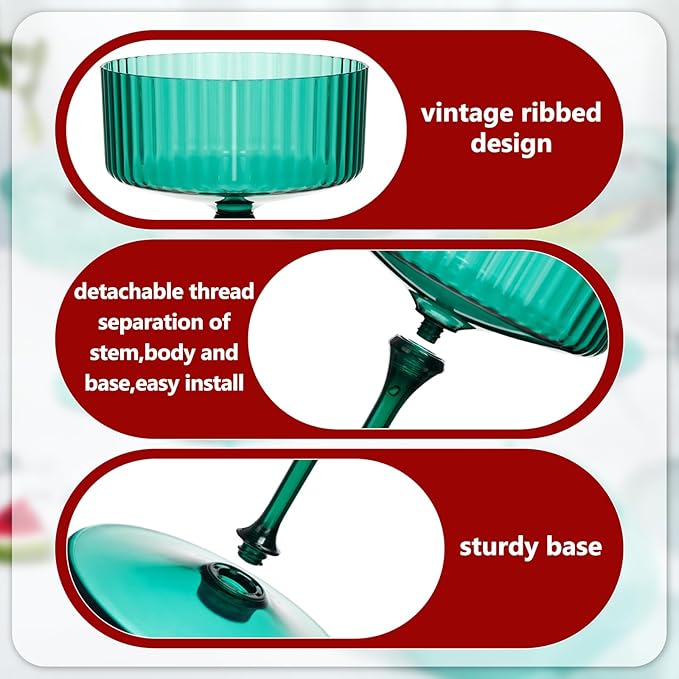 12 Pcs Ribbed Martini Glasses 10 oz Disposable Plastic Vintage Ribbed Coupe Glasses Unbreakable Dessert Parfait Glassware for Wedding Birthday Party Supplies (Red and Green)
