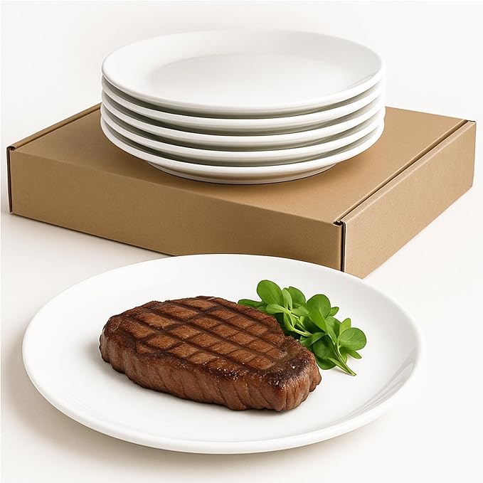 Dessert Plates Set of 6, White Appetizer Plates, 8 Inch Ceramic Dinner Plates for Salad, Bread, Cake, Fruit, Microwave and Dishwasher Safe (8 inch, 6 pack)