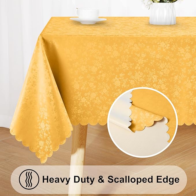 Smiry Round Table Cloth, Waterproof Heavy Duty Vinyl Tablecloths, Wipeable Washable Table Cover for Kitchen and Dining Room (Mustard Yellow, 70" Round)