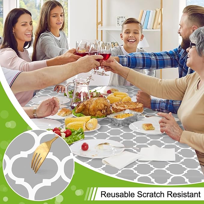Smiry Rectangle Table Cloth, Waterproof Vinyl Tablecloth with Flannel Backing for Rectangle Tables, Wipeable Spillproof Plastic Tablecloths for Dining, Camping and Indoor (52"x70", Light Grey)