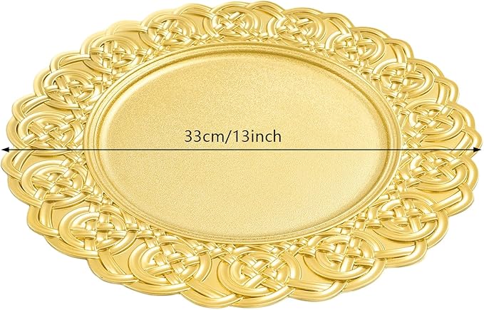 100 Pcs Antique Charger Plates Bulk, 13in Reusable Serving Plates Embossed Rim Plastic Party Dinner Plate Chargers Round Decorative Server Plate for Wedding Party Event Tableware
