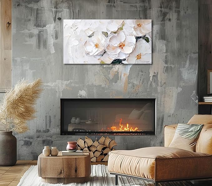 ADJUVANT Wall Art Impressionist Minimalist White Floral 40"L x 20"W, White Flowers With Subtle Tones Canvas Painting Delicate Petals Artwork Floral Wall Decor for Living Room Bedroom Bathroom Home Office