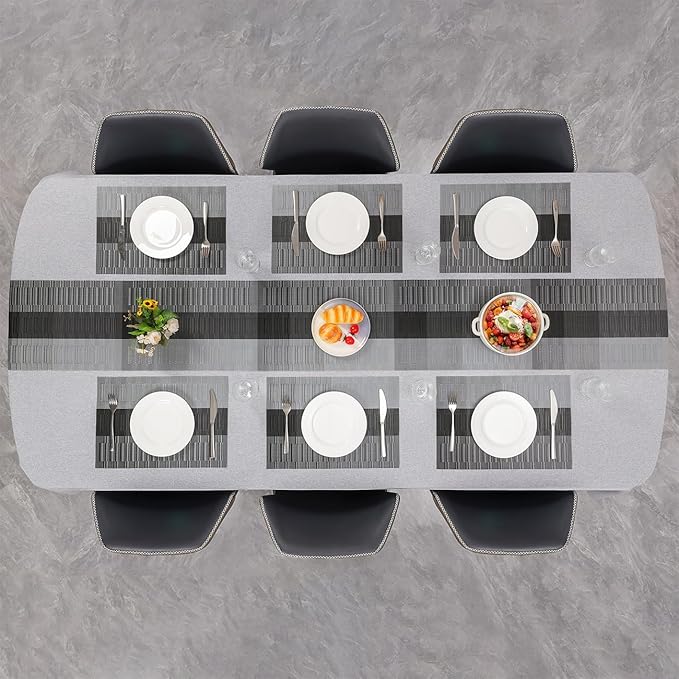 Placemats Set of 8, Vinyl Woven Place Mats Indoor Set of 8 Washable Wipeable PVC Table Mats Heat-Resistant Non Slip Plastic Placemat for Kitchen Dining Outdoor Table (Gray Black, Set of 8)