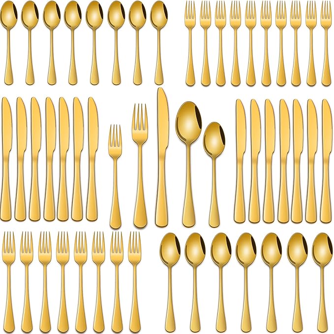 30 PCs Gold Flatware Sets Service For 6 Person,Shiny Gold Stainless Steel Silverware Sets Dinner Knives Fork And Spoons For Home Party And Wedding