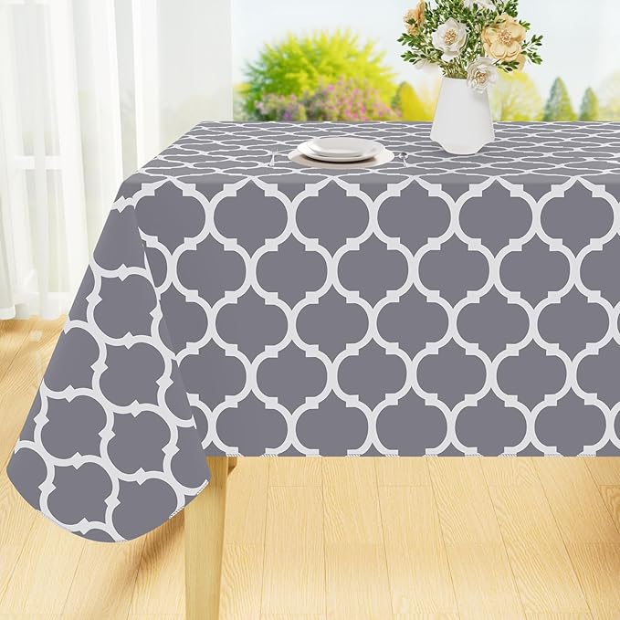 Smiry Rectangle Table Cloth, Waterproof Vinyl Tablecloths with Flannel Backing for Rectangle Tables, Wipeable Spillproof Plastic Tablecloth for Dining, Camping, Indoor and Outdoor (54"x78", Grey)