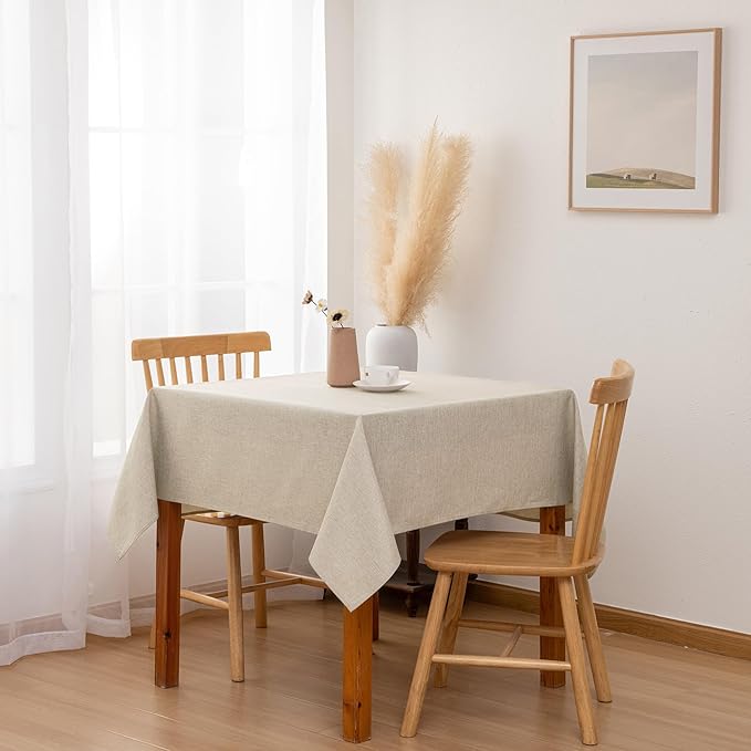 Hiasan 2 Pack Faux Linen Square Tablecloth - Wrinkle and Stain Resistant Washable Table Cloth for Kitchen Dining Room Holiday Table Cover for Party Dinner, Beige, 70 x 70 Inch