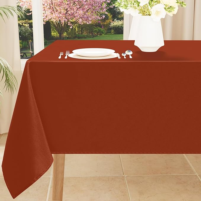 Smiry Rectangle Table Cloth, Waterproof Anti-Scratch Polyester Tablecloth, Decorative Washable Fabric Table Cover for Dining, Buffet, Parties and Outdoor, 60x102, Rust