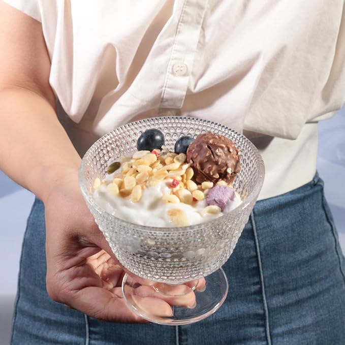 Glass Dessert Bowls & Breakfast Cups - Set of 12, 9oz Ice Cream Sundae Cups, For Oats, Ice Cream, Milk, Sorbet, Yogurt (12PCS)