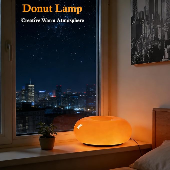 Orange Donut Table Lamp,Dount Light Lamp Ambient Lighitng,Aesthetic Touch Table Lamps,Modern Cute Desk Lamps for Living Room Bedroom