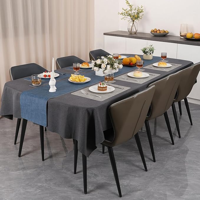 Myir JUN Reversible Vinyl Placemats Set of 6, Faux Leather Place Mats Dual Sided Waterproof Wipeable, Heat-Resistant Table Mats for Kitchen Dining Indoor Outdoor (12" x 17", Light Gray Navy Blue)