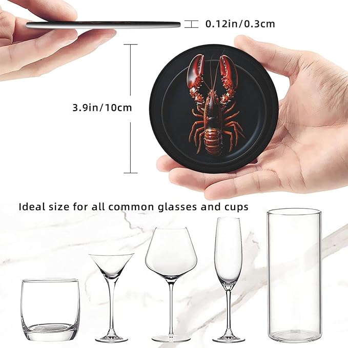 Lobster on a Plate Printed Leather Coasters for Drinks, Set of 6 Drink Coaster Dining Room Decor Cup Coasters