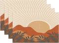 Mid Century Boho Sunset Placemats Vintage Farmhouse Abstract Plant Mountain Sunset Washable Place Mats 12x18Inch for Dining Kitchen Farmhouse Decor 4 PCS