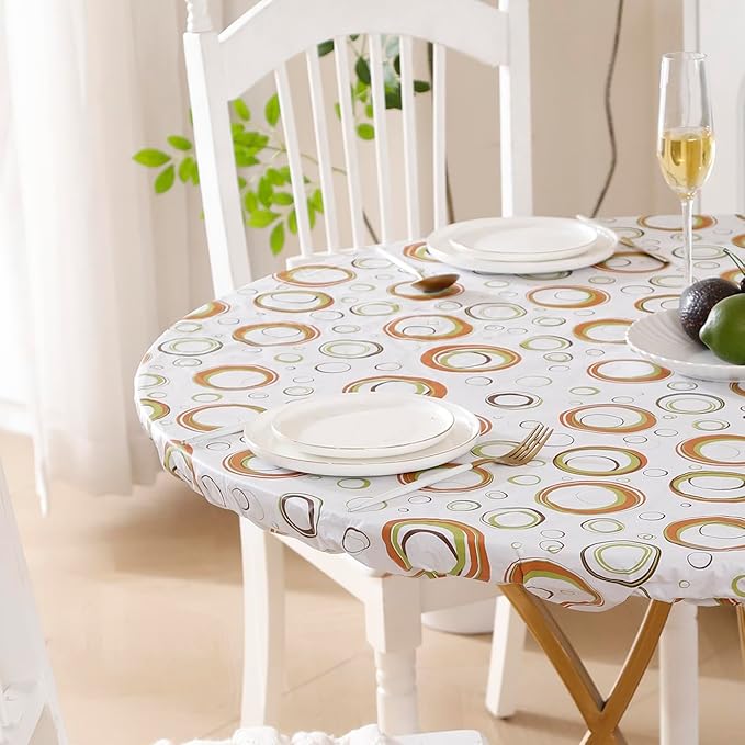 Walrus Round Vinyl Fitted Tablecloth with Flannel Backing Elastic Edge Design Table Cover Waterproof Oil-Proof PVC Table Cloth Stain-Resistant Best for 37"-44" Round