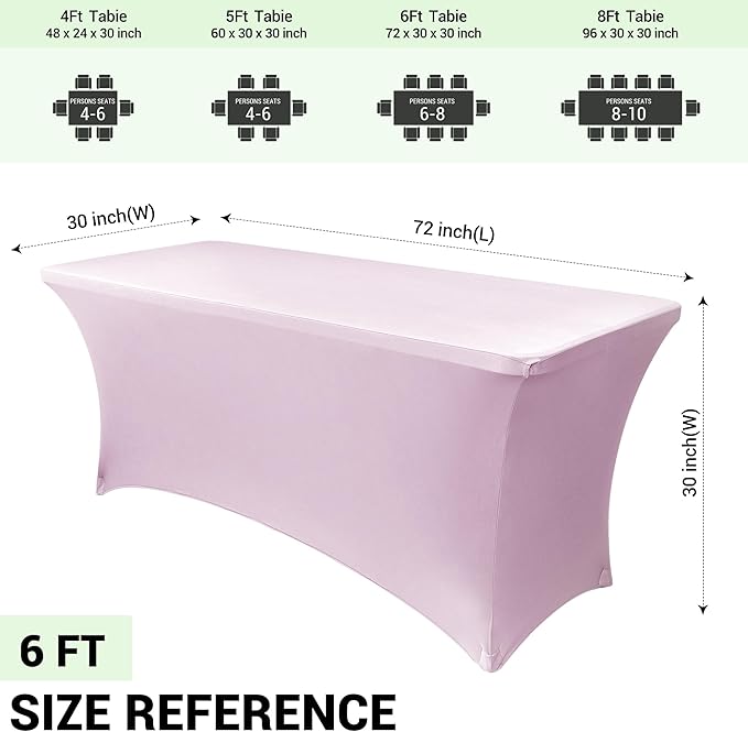 Obstal 6 Pack Stretch Table Covers for 6 Foot Tables - 6 FT Universal Rectangular Fitted Tablecloth Protector for Valentine's Day, Wedding, Banquet, Party (Pink, 72 x 30 x 30 Inches)